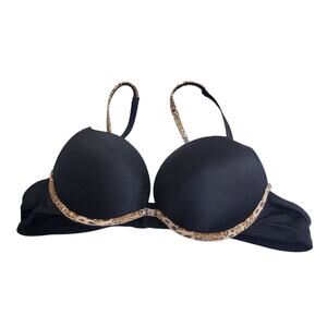 Native Intimates Underwire Push Up Bra Black Full Coverage Padded Size 36B